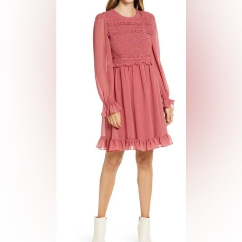 Rachel parcell‎ smocked ruffled chiffon dress